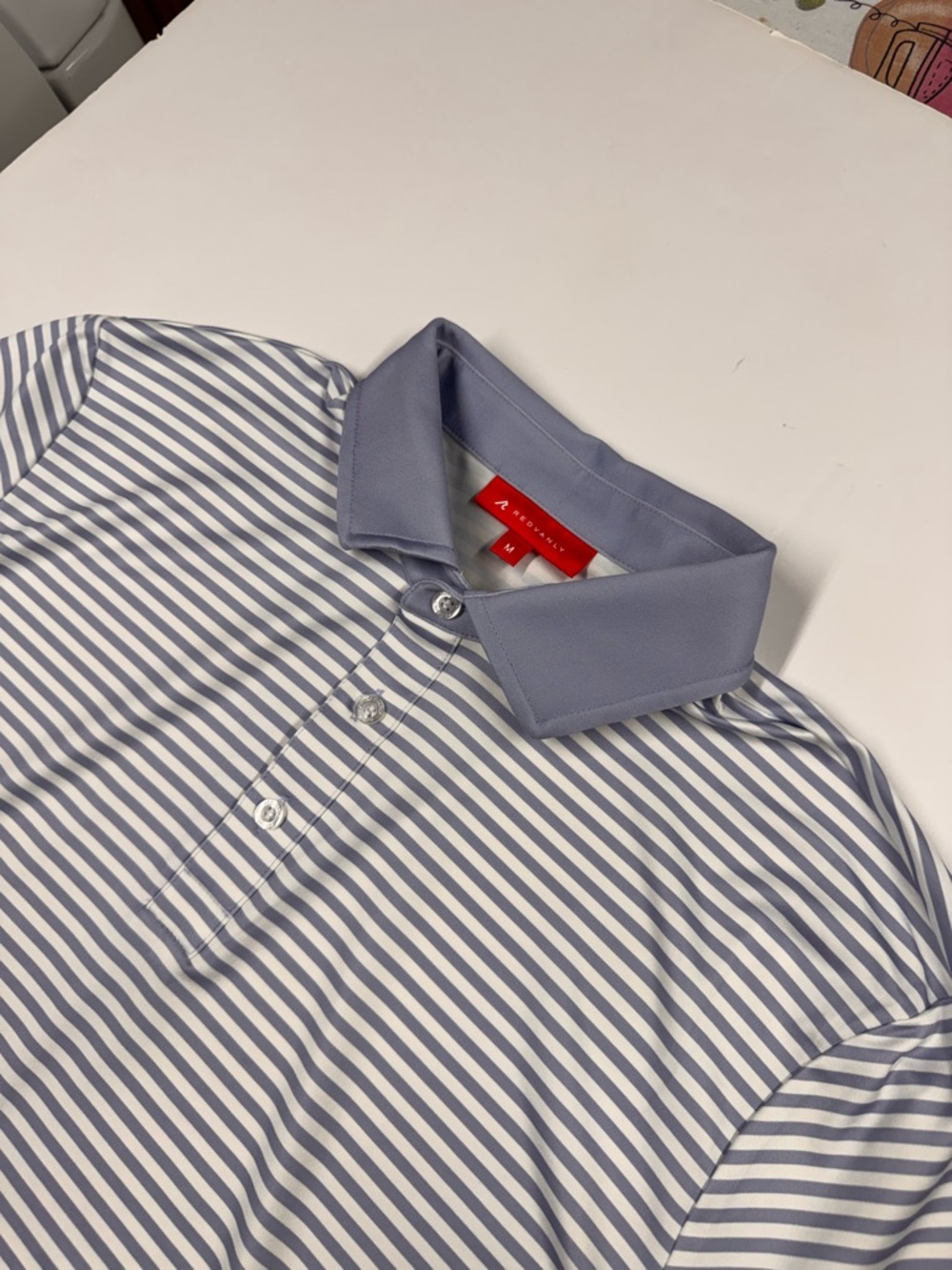Redvanly White Gray Striped Golf Tennis Stretch Polo Shirt Men Size Medium